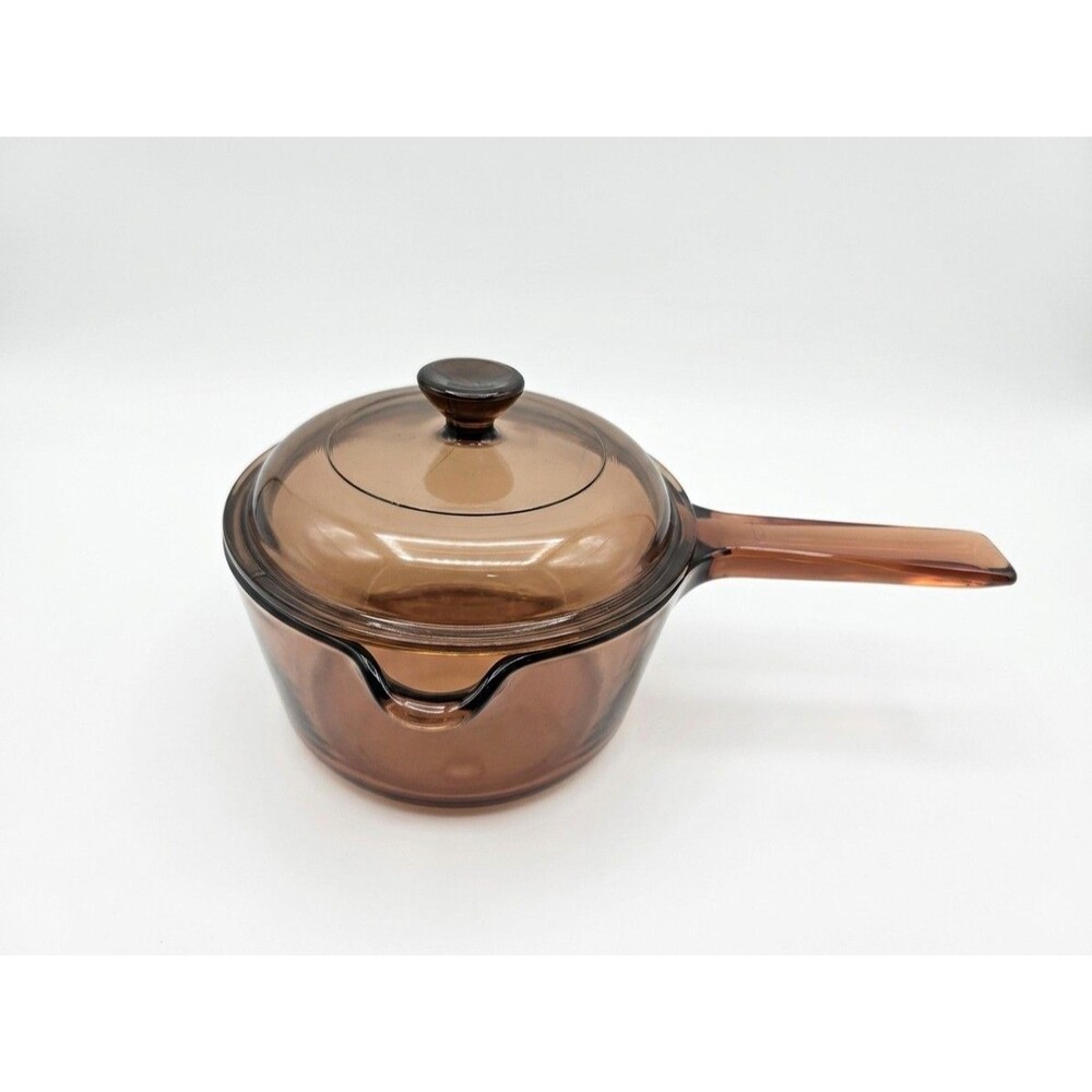 Pyrex Vintage Corning Ware Amber Visions 1 Liter Saucepan Pot With Lid. Made USA